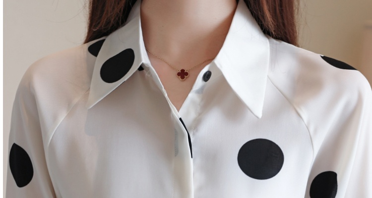 Korean style white chiffon shirt long sleeve polka dot shirt