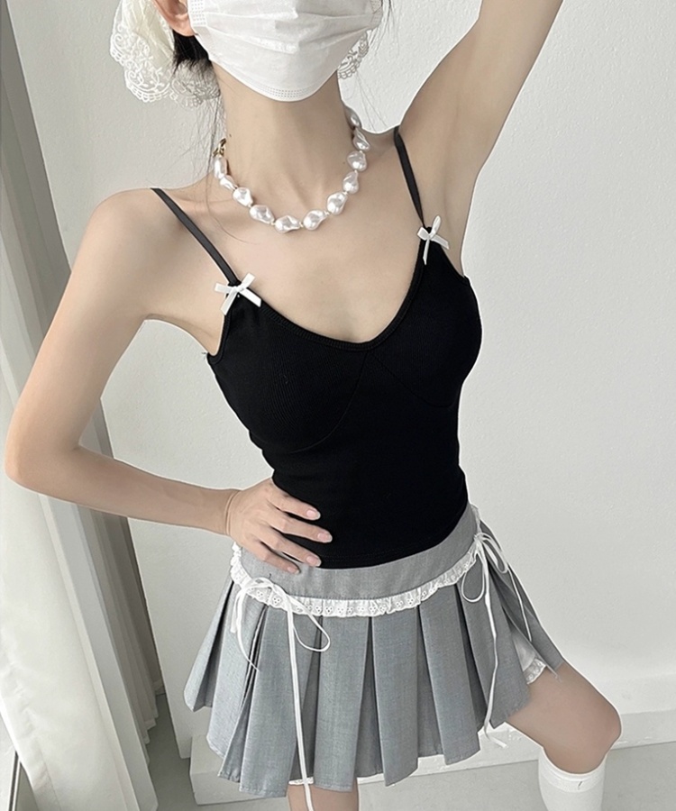 Short bow beauty back vest spring sexy slim tops