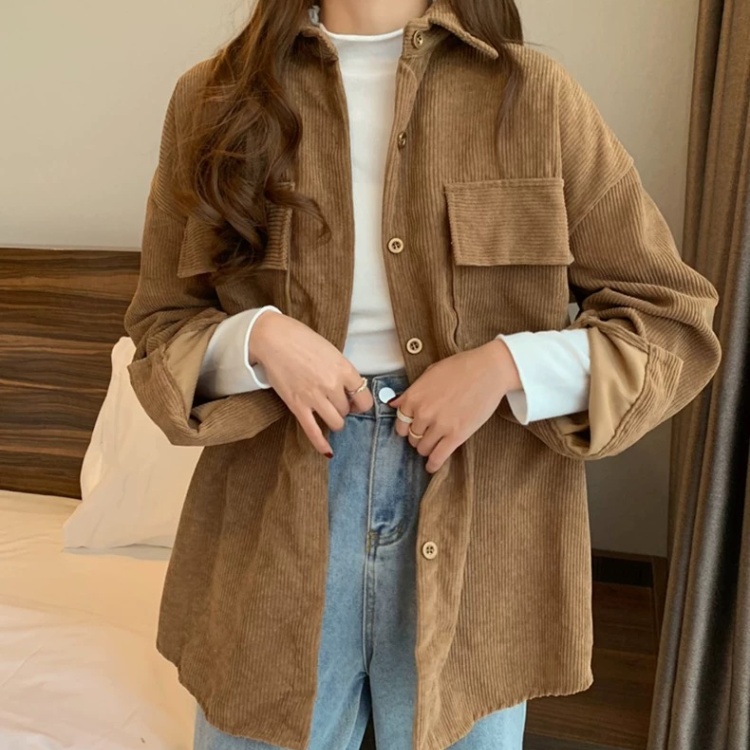 Spring retro niche coat long sleeve corduroy tops