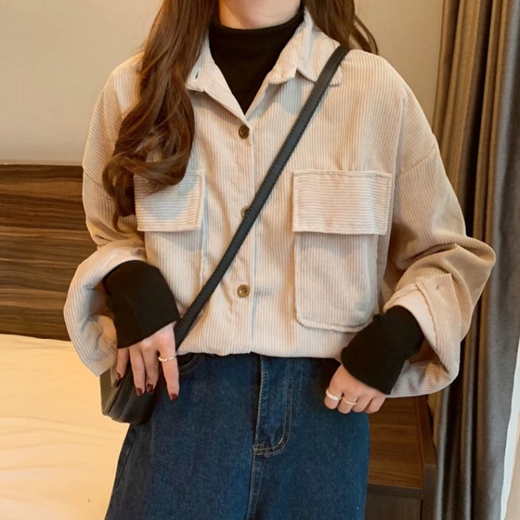 Spring retro niche coat long sleeve corduroy tops