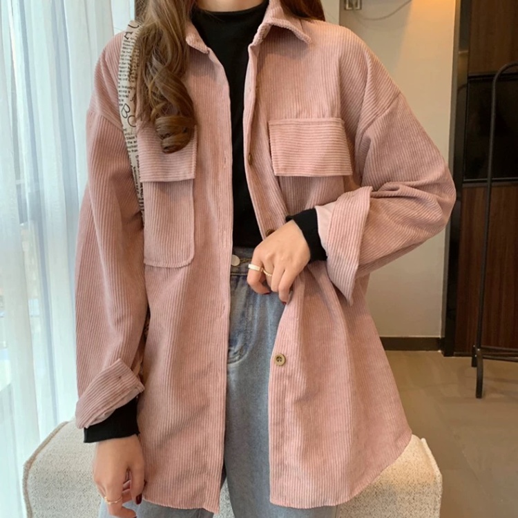 Spring retro niche coat long sleeve corduroy tops