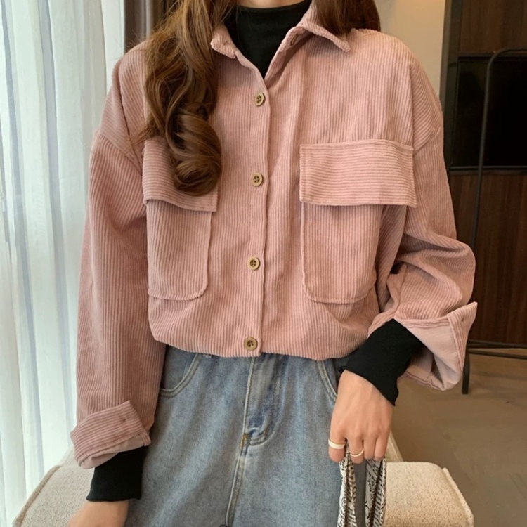 Spring retro niche coat long sleeve corduroy tops