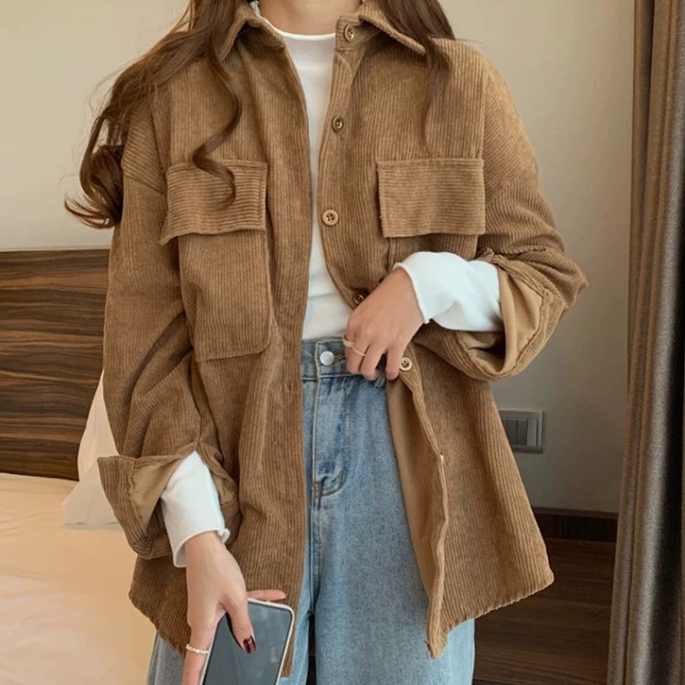 Spring retro niche coat long sleeve corduroy tops