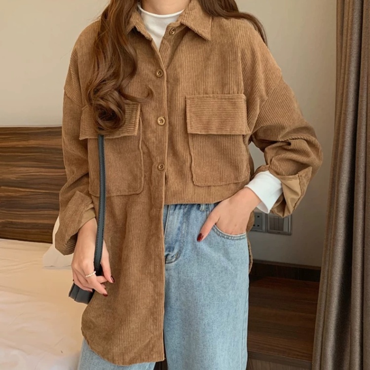 Spring retro niche coat long sleeve corduroy tops