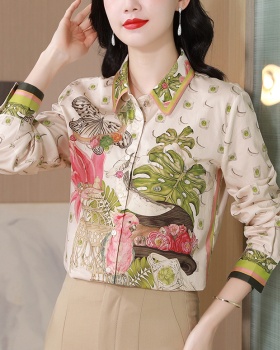 Spring colors long sleeve art printing retro real silk shirt