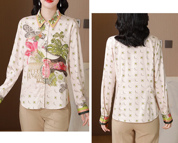 Spring colors long sleeve art printing retro real silk shirt