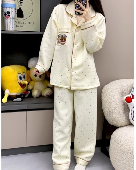 At home lapel spring printing maiden pajamas a set