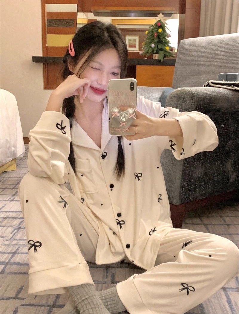 Bow homewear lazy pajamas lovely sweet spring cardigan