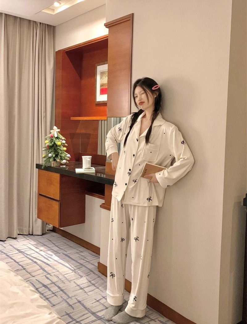 Bow homewear lazy pajamas lovely sweet spring cardigan