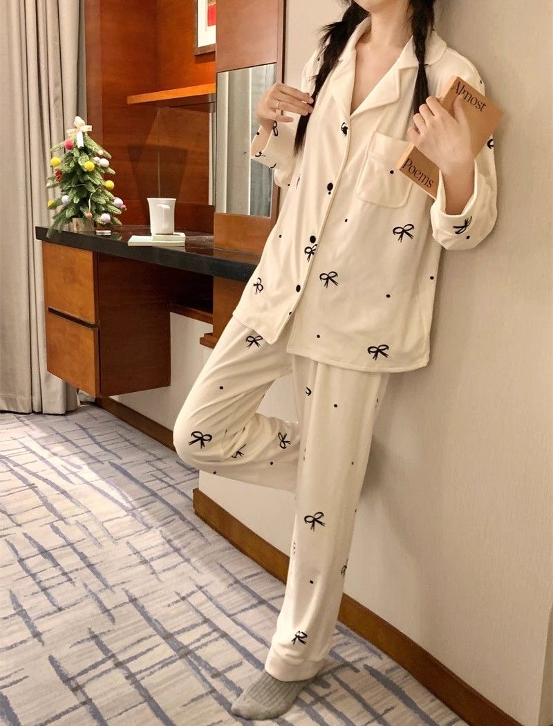 Bow homewear lazy pajamas lovely sweet spring cardigan