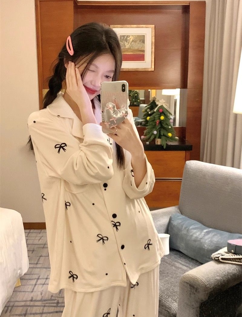 Bow homewear lazy pajamas lovely sweet spring cardigan