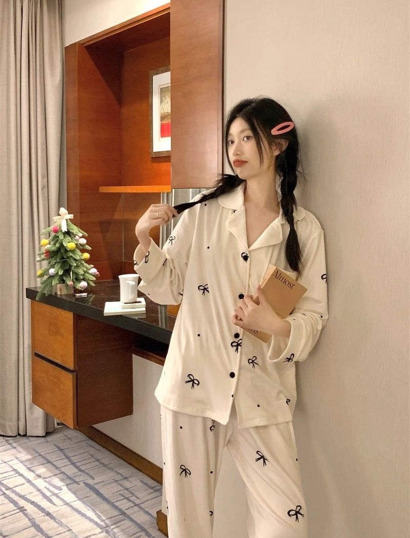 Bow homewear lazy pajamas lovely sweet spring cardigan