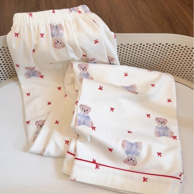 Spring printing lovely bow maiden cubs thermal pajamas a set