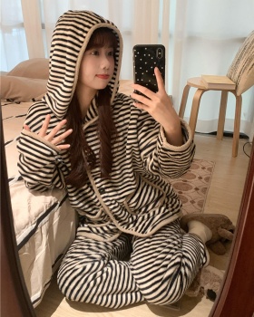 Thermal Korean style loose hooded pajamas 2pcs set