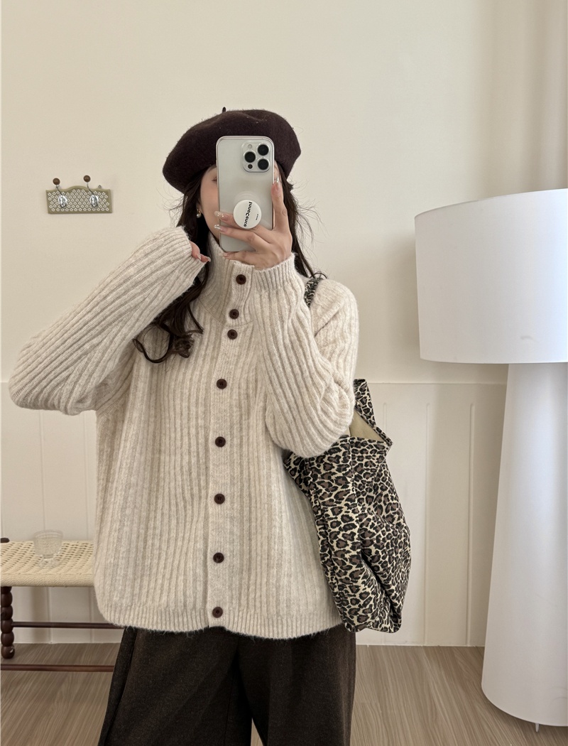 High collar pure lazy tops spring loose all-match sweater