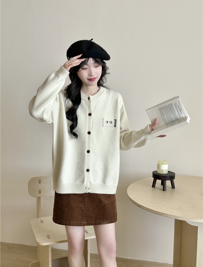 Lovely all-match plaid sweater loose retro spring tops