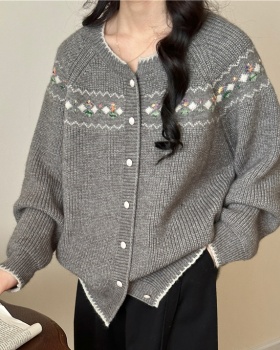 Retro plaid all-match sweater loose printing spring tops