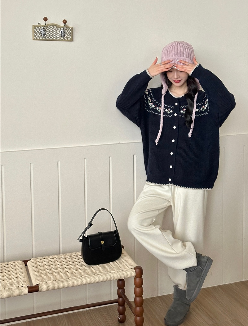 Retro plaid all-match sweater loose printing spring tops