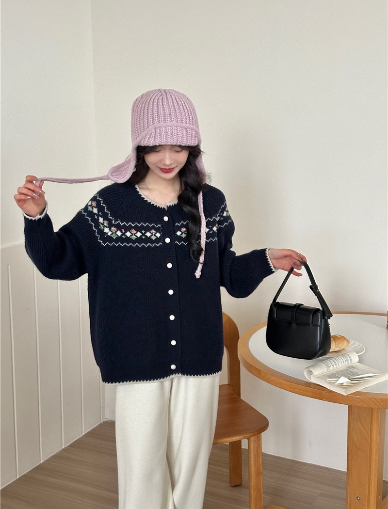 Retro plaid all-match sweater loose printing spring tops