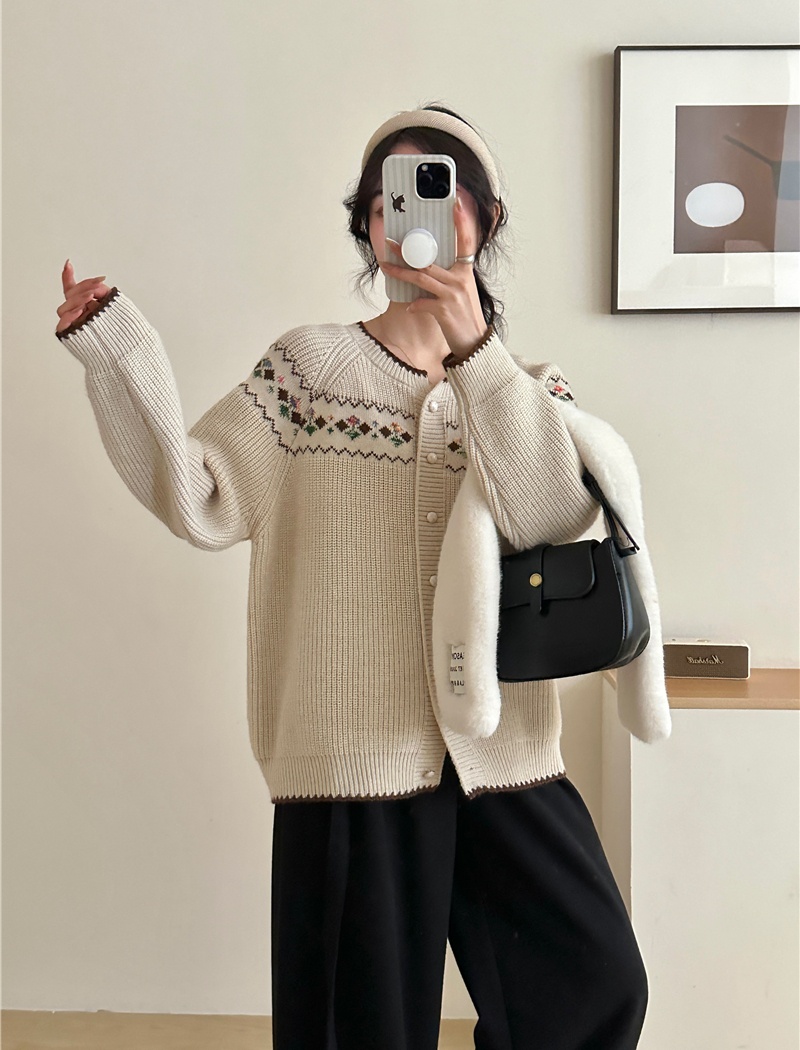 Retro plaid all-match sweater loose printing spring tops