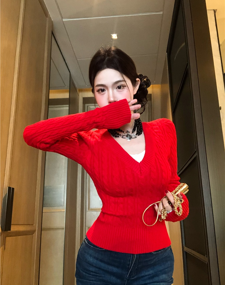 Pseudo-two mixed colors sweater for women