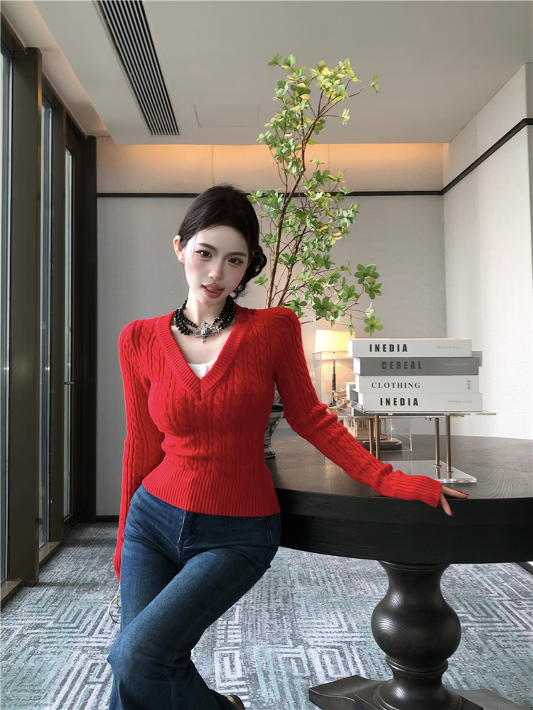 Pseudo-two mixed colors sweater for women