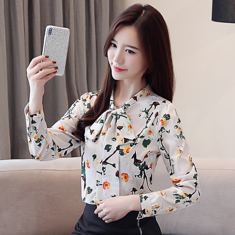 Long sleeve Korean style chiffon shirt Casual tops for women