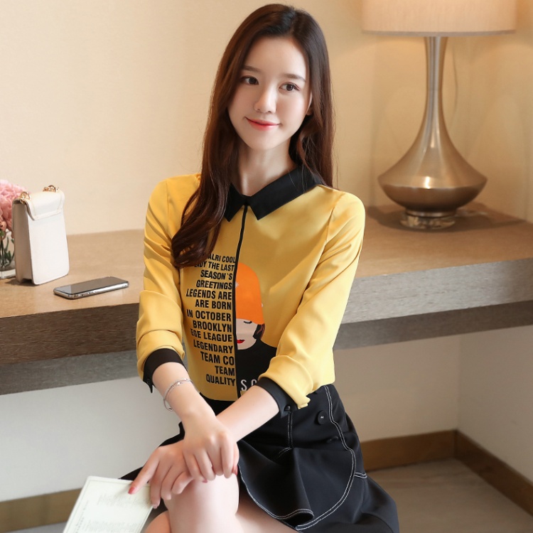 Printing loose tops spring letters chiffon shirt