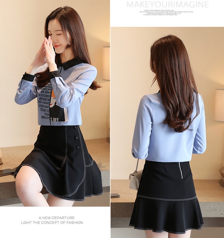 Printing loose tops spring letters chiffon shirt