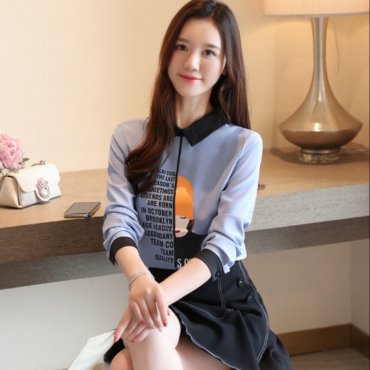 Printing loose tops spring letters chiffon shirt