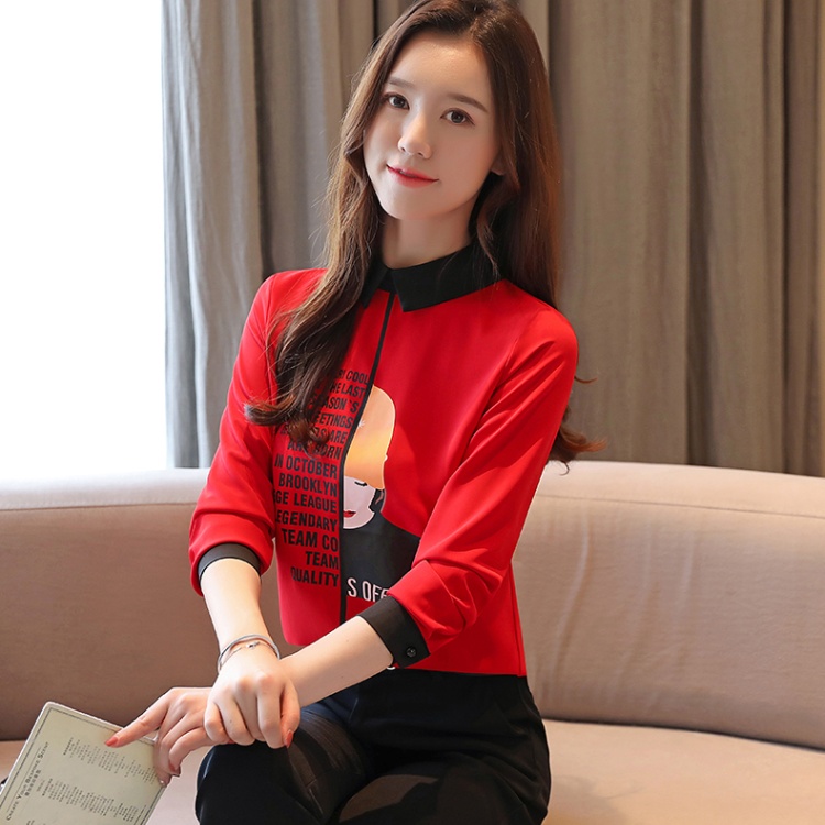 Printing loose tops spring letters chiffon shirt