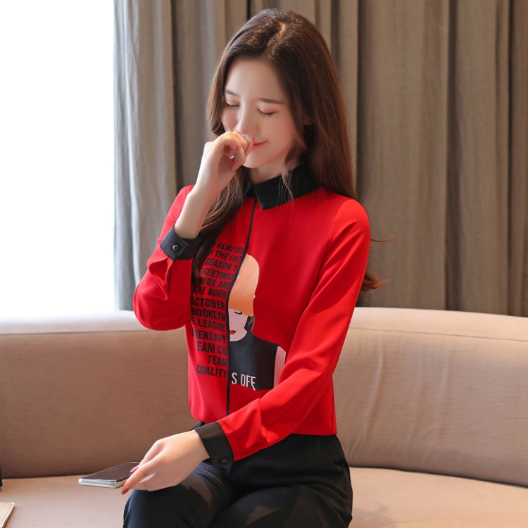 Printing loose tops spring letters chiffon shirt