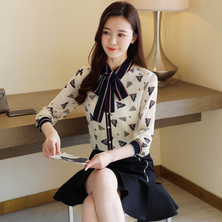 Chiffon autumn shirt floral slim tops for women