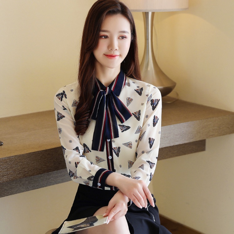 Chiffon autumn shirt floral slim tops for women