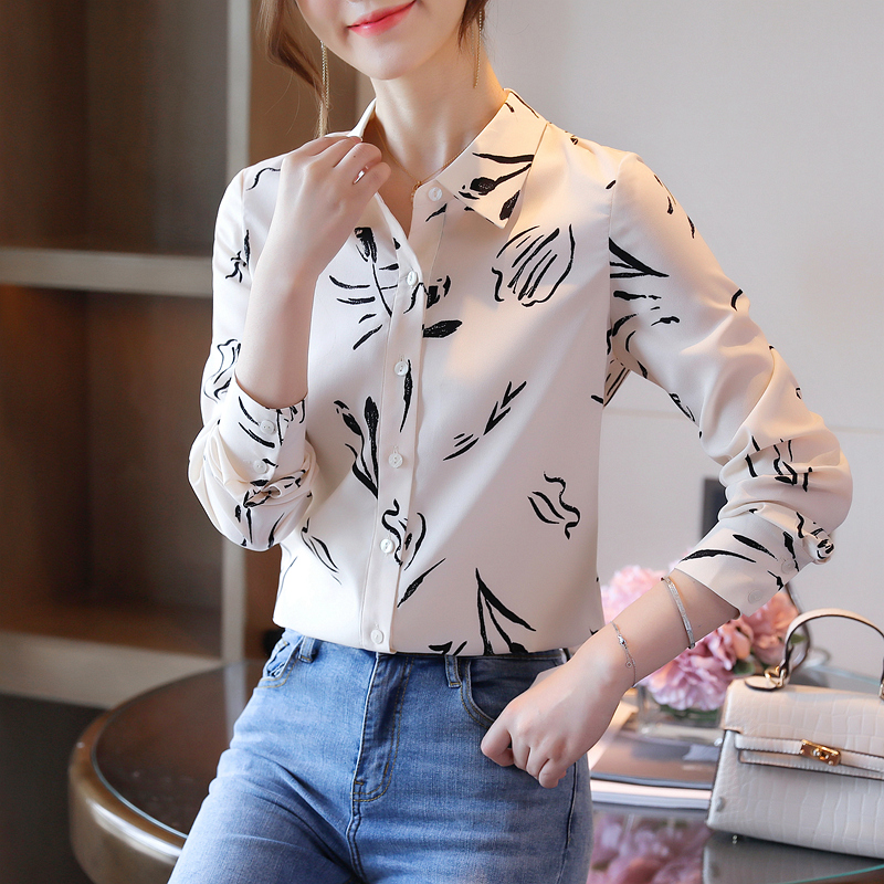 Spring niche tops retro printing shirt for women