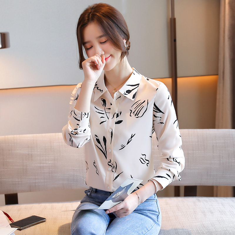 Spring niche tops retro printing shirt for women