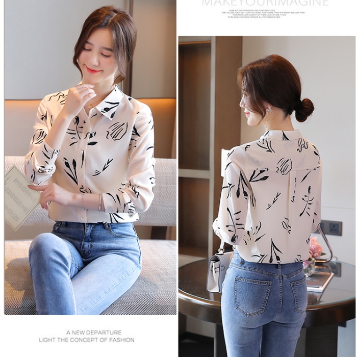 Spring niche tops retro printing shirt for women