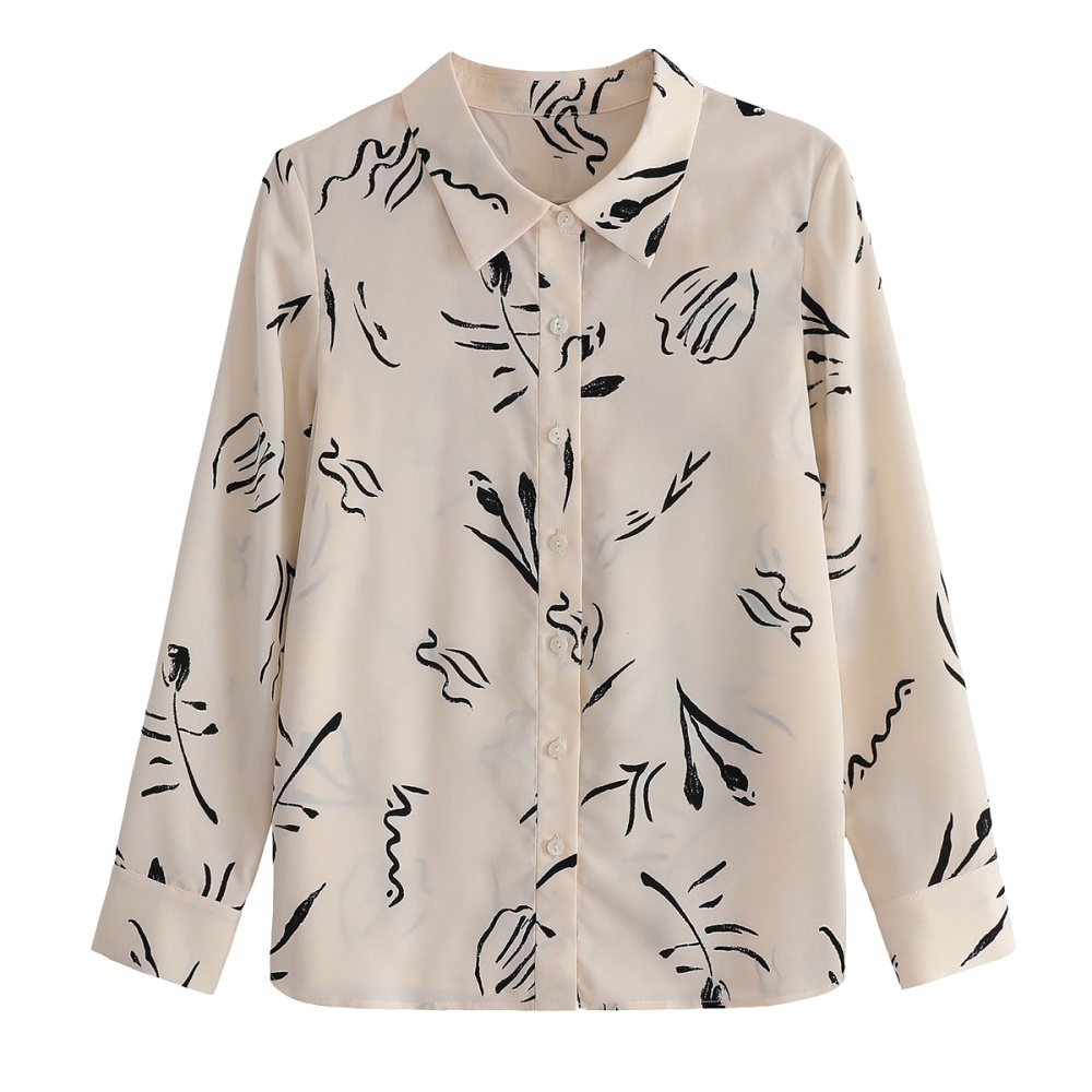 Spring niche tops retro printing shirt for women