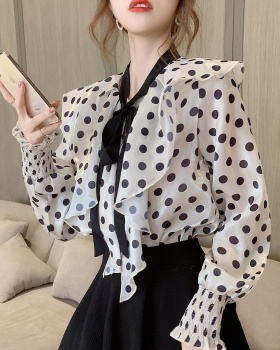 Frenum collar shirt polka dot chiffon shirt for women