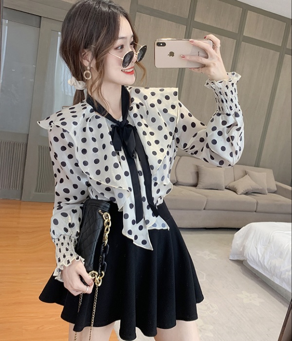 Frenum collar shirt polka dot chiffon shirt for women