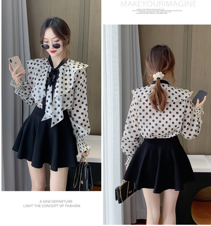 Frenum collar shirt polka dot chiffon shirt for women