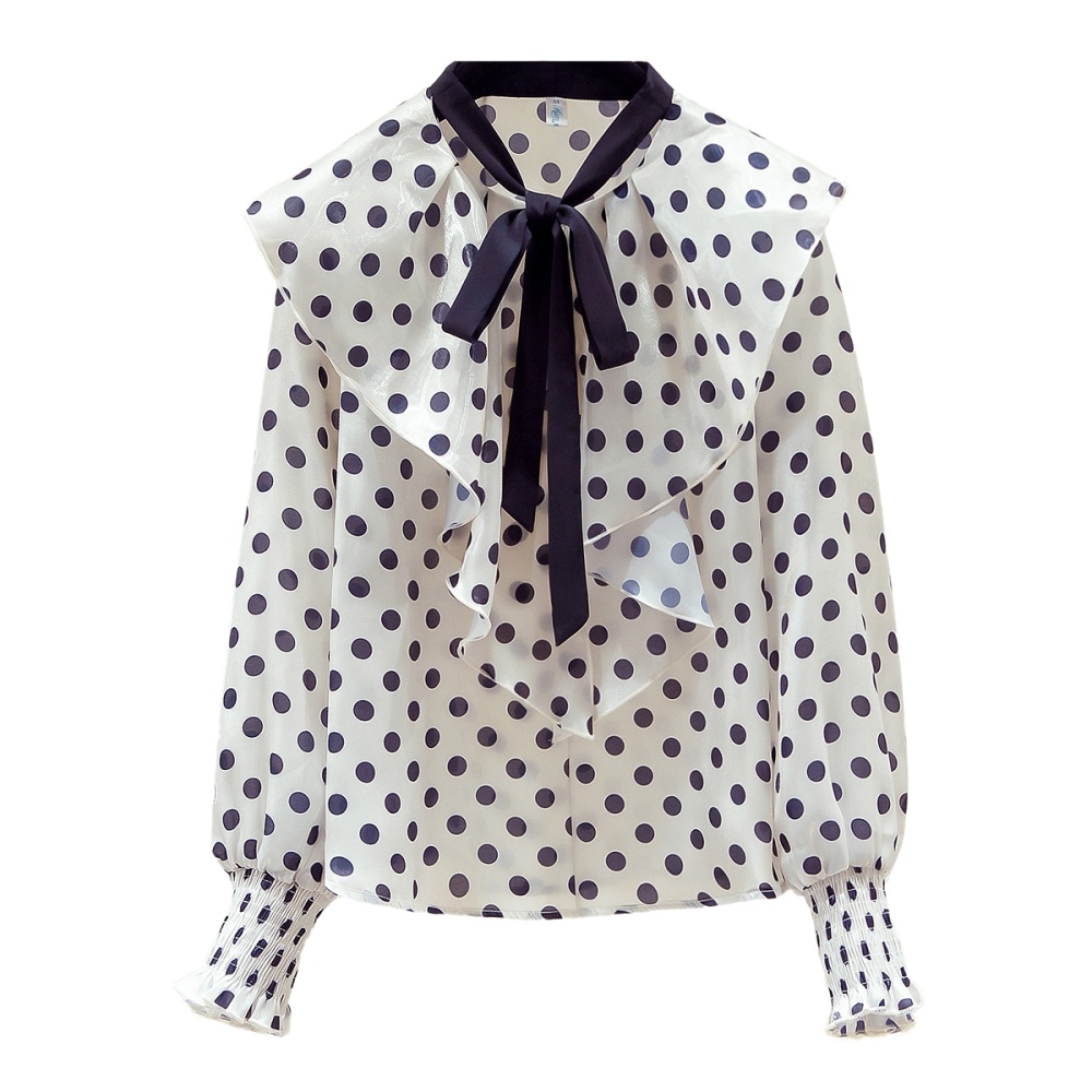 Frenum collar shirt polka dot chiffon shirt for women