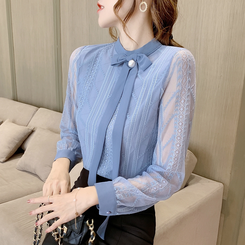 Lace long sleeve small shirt autumn tops for women