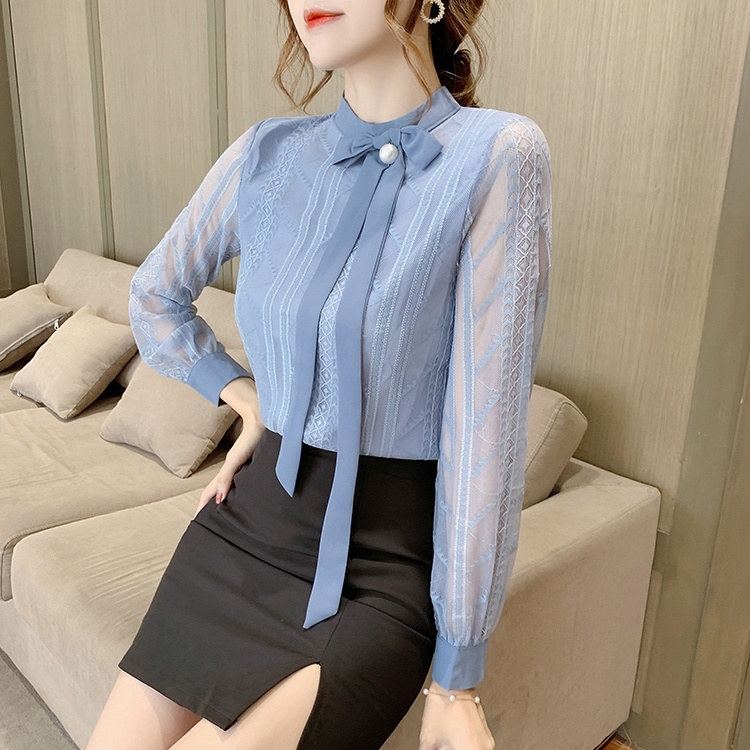 Lace long sleeve small shirt autumn tops for women