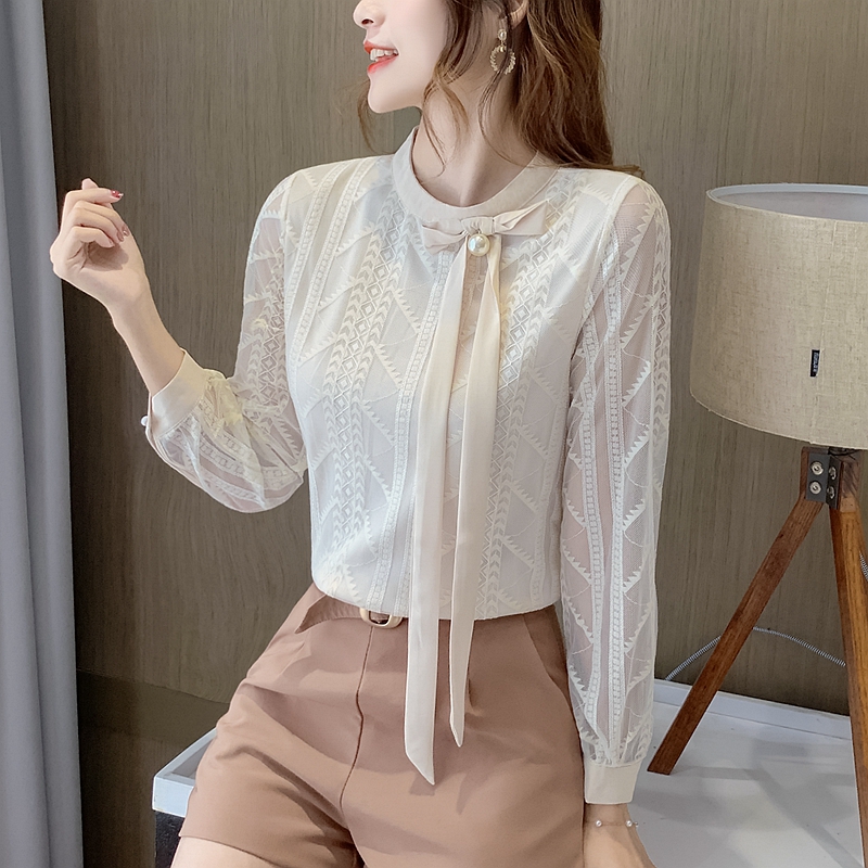 Lace long sleeve small shirt autumn tops for women