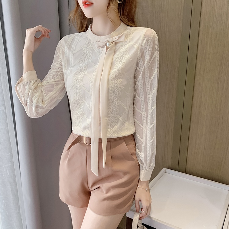 Lace long sleeve small shirt autumn tops for women