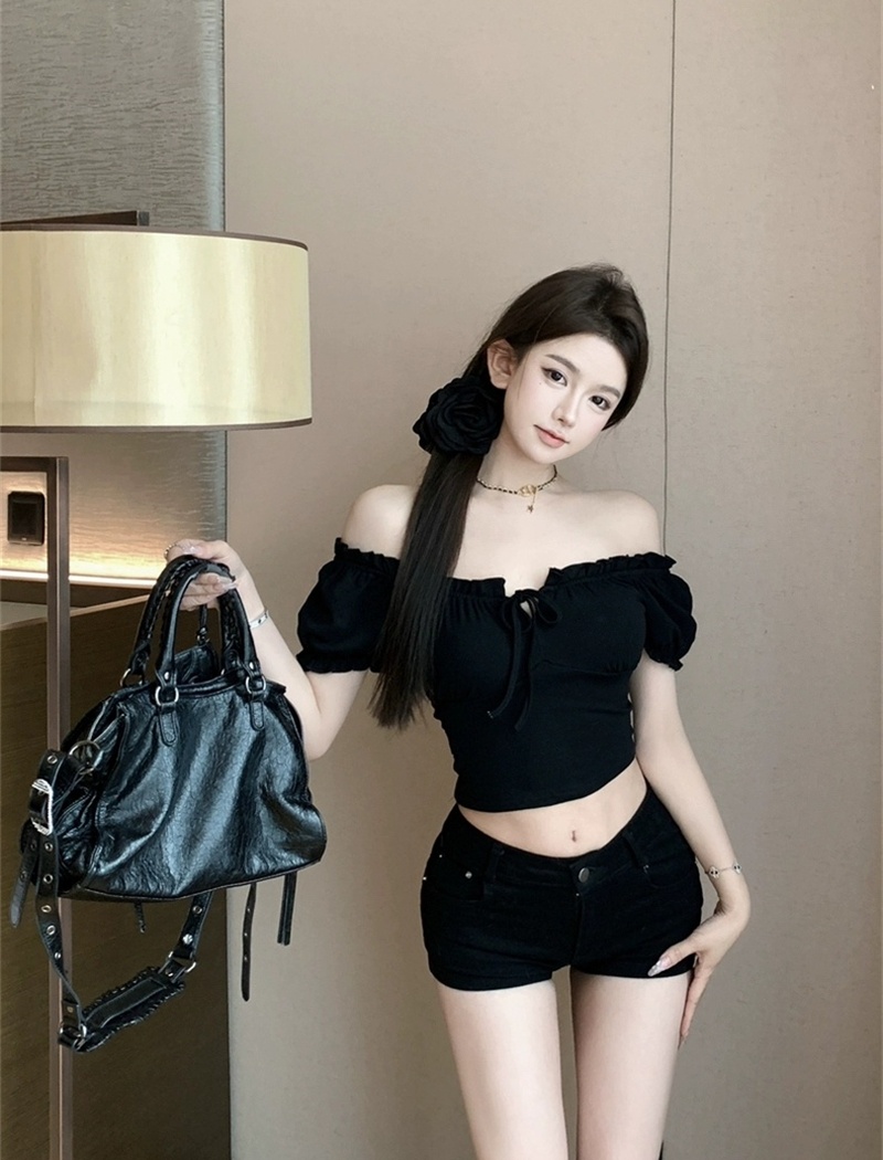 With chest pad beauty back tops spring short T-shirt