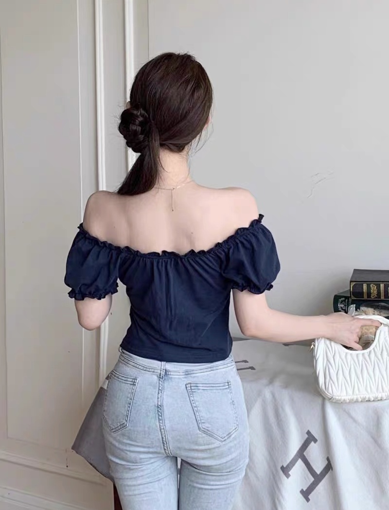 With chest pad beauty back tops spring short T-shirt