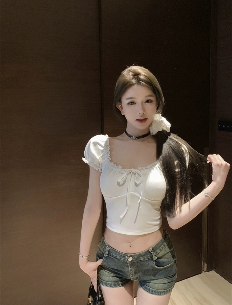 With chest pad beauty back tops spring short T-shirt