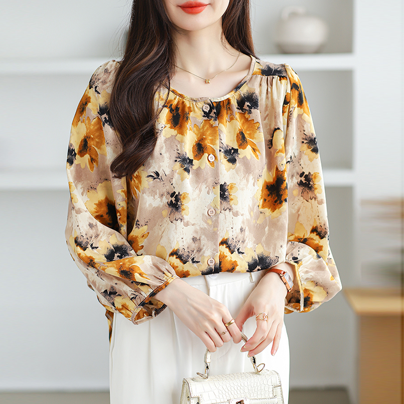 Loose long sleeve shirt commuting round neck tops